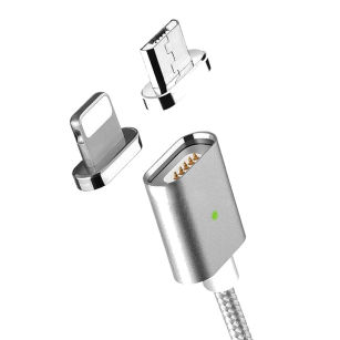 Kabel magnetyczny do IPHONE MOC 2w1 Silver 2,4A